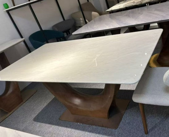 california - dinning table handcrafted wooden base with marble top.