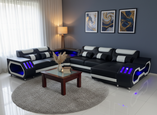 Jacob Sofa + Coffee Table with marble top + Chaise + LED
