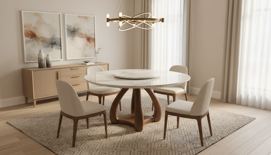 Lucas Round Marble Top with Revolving Center and handicrafts wooden base