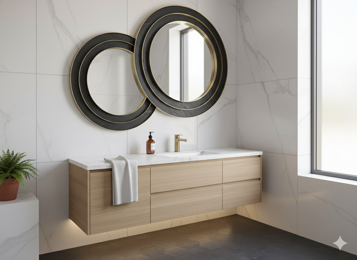 ravi round wooden frame and mirror