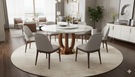 Lucas Round Marble Top with Revolving Center and handicrafts wooden base