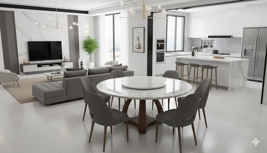 Lucas Round Marble Top with Revolving Center and handicrafts wooden base